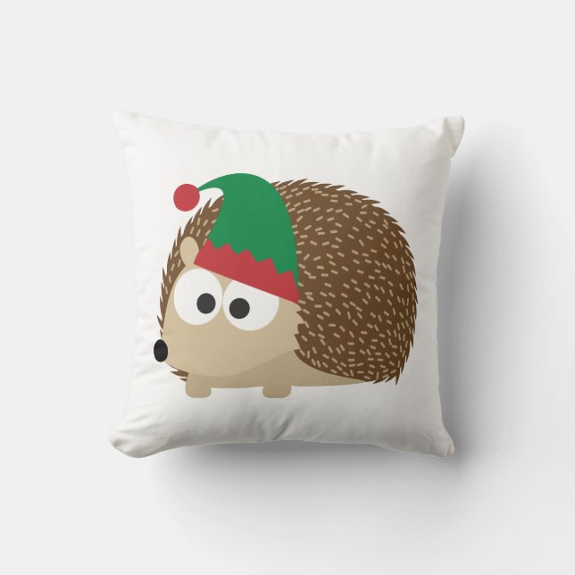 cute Hedgehog Christmas Elf Cushion (Front)