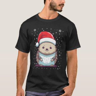 Cute Hedgehog Christmas Lights Santa Hat Xmas Paja T-Shirt
