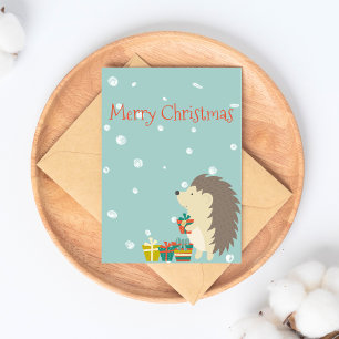 Cute Hedgehog Christmas Postcard