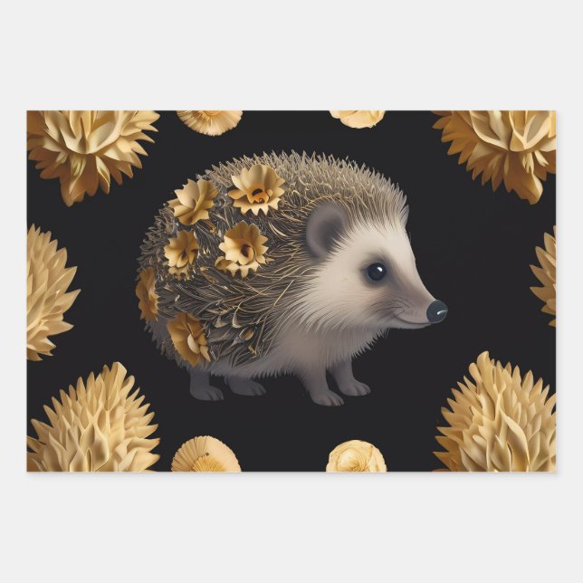 Cute Hedgehog Colorful Wrapping Paper  (Front)