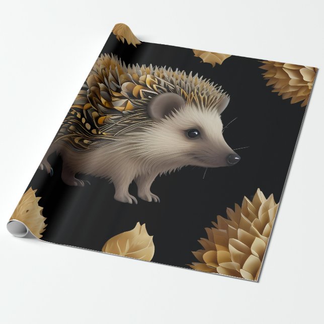 Cute Hedgehog Colorful  Wrapping Paper (Unrolled)