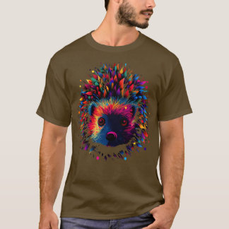 Cute Hedgehog Colourful Animal Art Lover Funny Bla T-Shirt