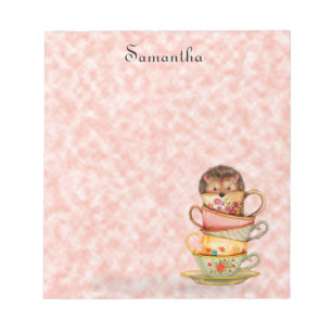 Cute Hedgehog Colourful Teacups Notepad