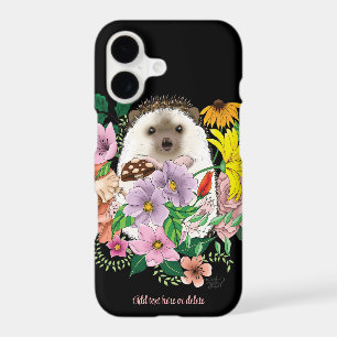 Cute Hedgehog colourful Wildflowers Woodland