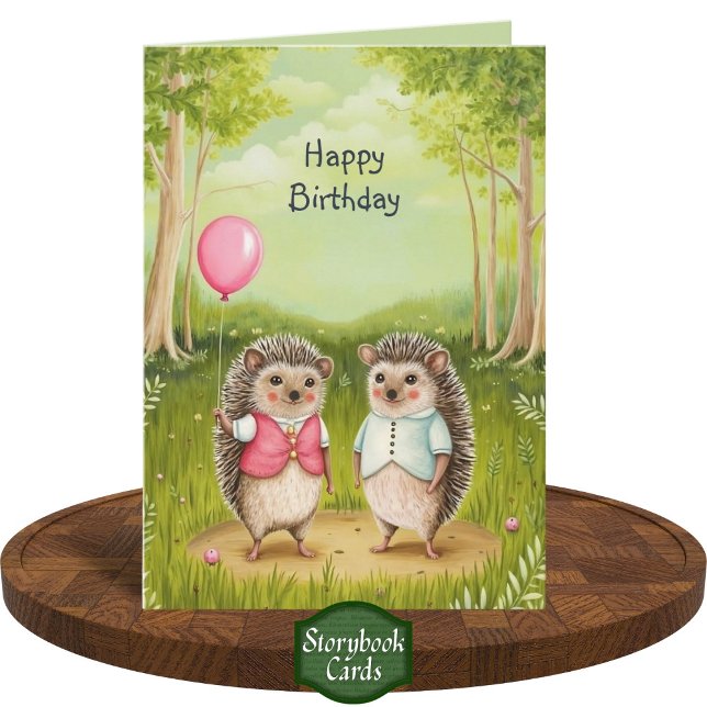 Cute Hedgehog Couple Forest Painting Birthday  Card (Creator Uploaded)