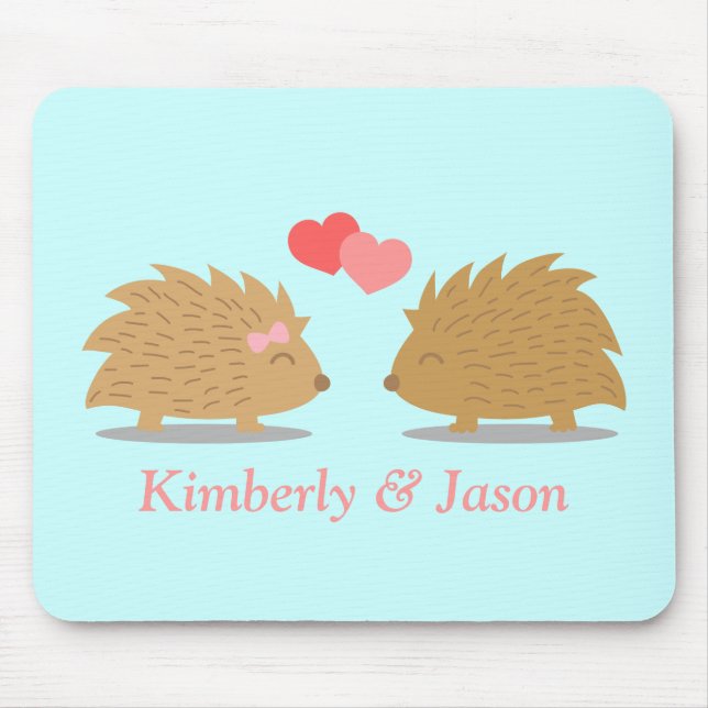Cute Hedgehog Couple in Love Mouse Pad (Front)