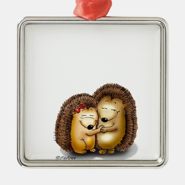 Cute Hedgehog Couple - Mr. and Mrs. Customise Metal Tree Decoration (Front)