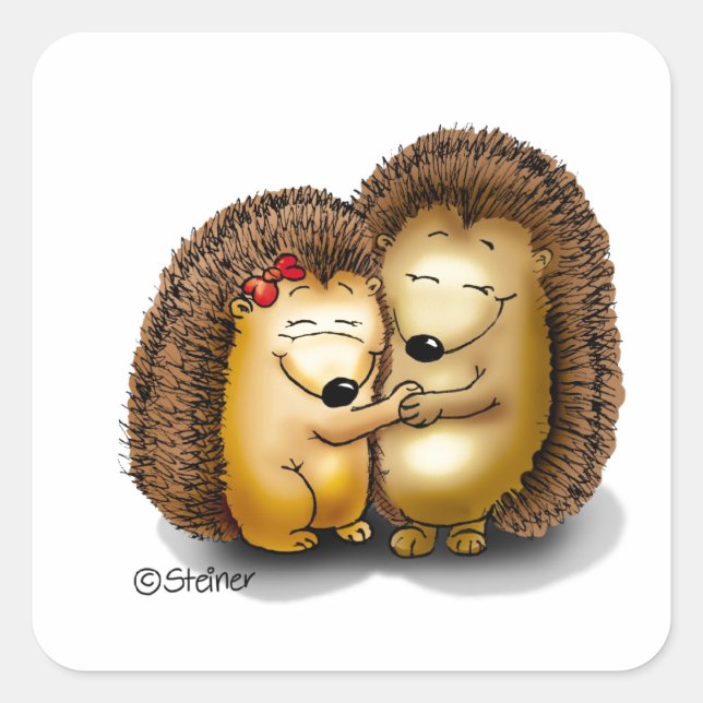Cute Hedgehog Couple - Mr. and Mrs. Customise Square Sticker (Front)