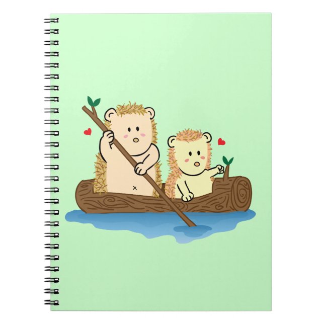 Cute Hedgehog couple sailing on wooden boat Spiral Notebook (Front)