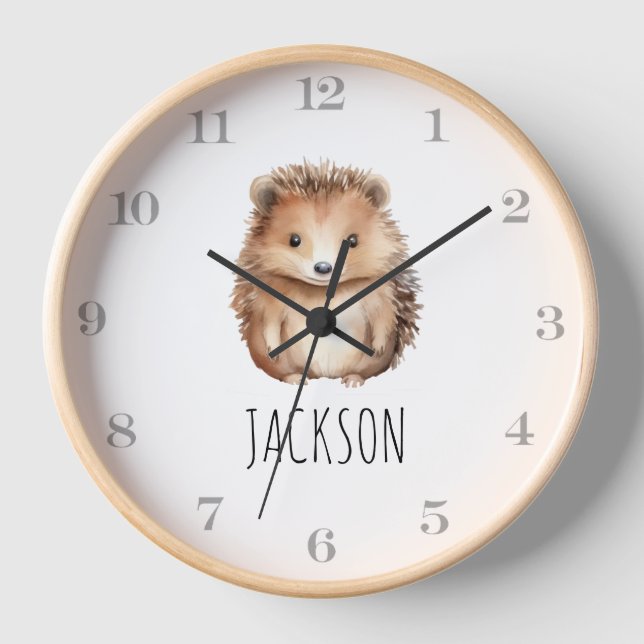 Cute Hedgehog! Custom monogram  Clock (Front)
