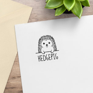 Cute Hedgehog Custom Name Rubber Stamp