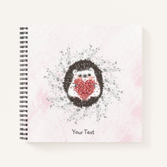 Cute Hedgehog Custom Text Pink Notebook (Front)
