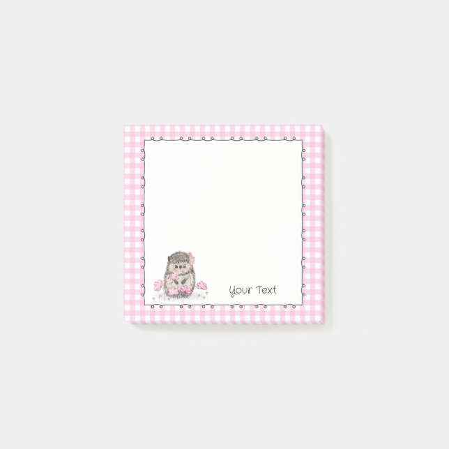 Cute Hedgehog Custom Text Pink Notes (Front)