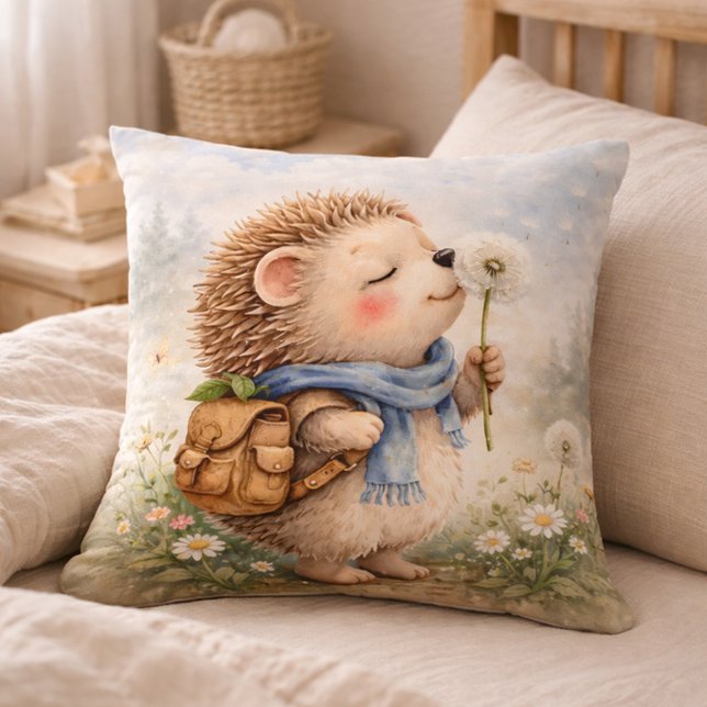 Cute Hedgehog Dandelion Kids Room & Nursery Cushion (Creator Uploaded)