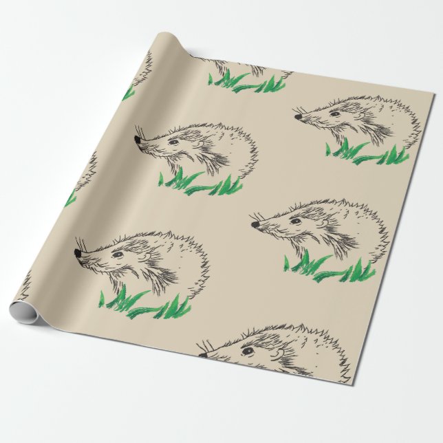 Cute Hedgehog Drawing  Wrapping Paper (Unrolled)