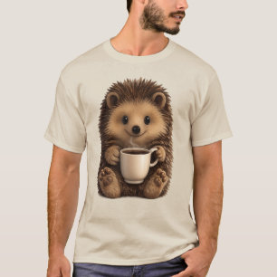 Cute Hedgehog Drinking Coffee Mug - Funny Animal  T-Shirt