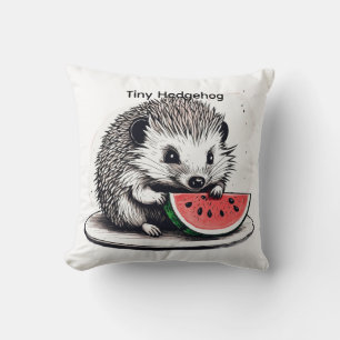 Cute Hedgehog Eating Watermelon – Ink Sketch Style Cushion