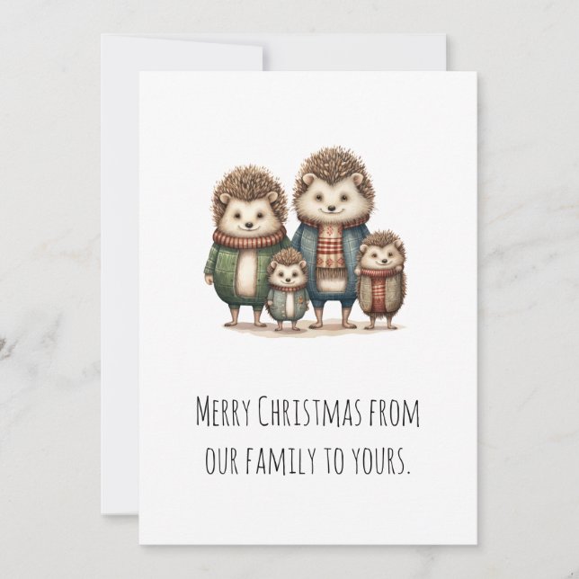 Cute Hedgehog Family Holiday Card (Front)