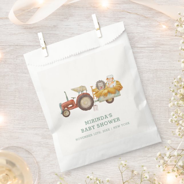 Cute Hedgehog Farm Tractor Baby Shower  Favour Bags (Clipped)