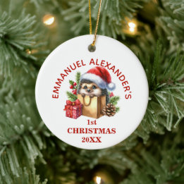 Cute Hedgehog First Christmas Personalised Ceramic Tree Decoration