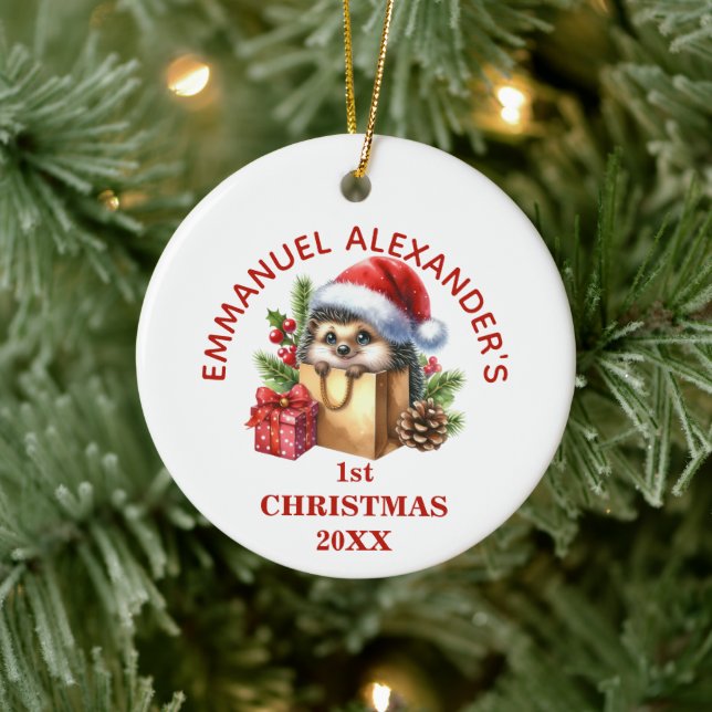 Cute Hedgehog First Christmas Personalised Ceramic Tree Decoration (Tree)