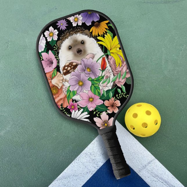 Cute Hedgehog Floral Pickleball Paddle (Creator Uploaded)