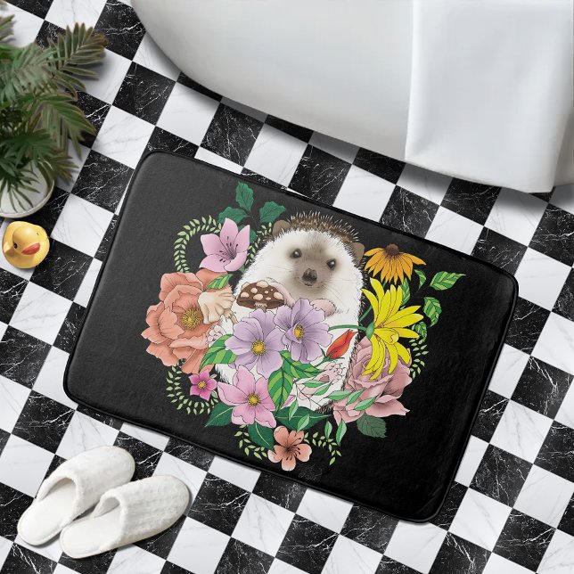 Cute Hedgehog Flowers Bath Mat (Creator Uploaded)