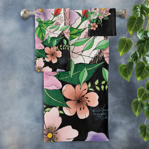 Cute Hedgehog Flowers Bath Towel Set