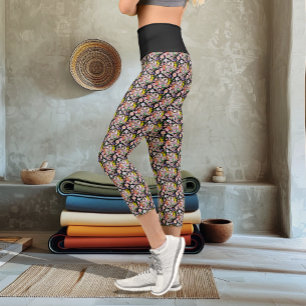 Cute Hedgehog Flowers Capri Leggings