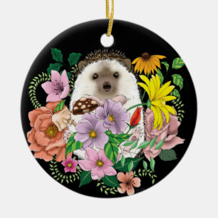 Cute Hedgehog Flowers  Ceramic Tree Decoration