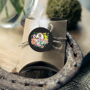 Cute Hedgehog Flowers Classic Round Sticker