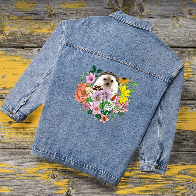 Cute Hedgehog Flowers Denim Jacket (Creator Uploaded)