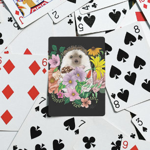 Cute Hedgehog Flowers Playing Cards