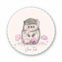 Cute Hedgehog & Flowers Text Pink