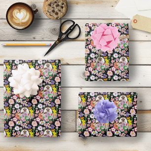 Cute Hedgehog Flowers Wrapping Paper Sheet