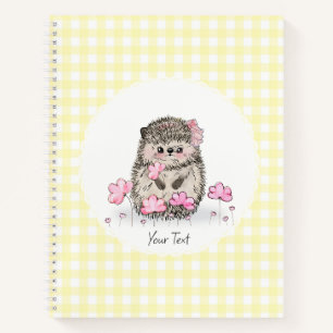 Cute Hedgehog Flowers Yellow Pattern  Notebook