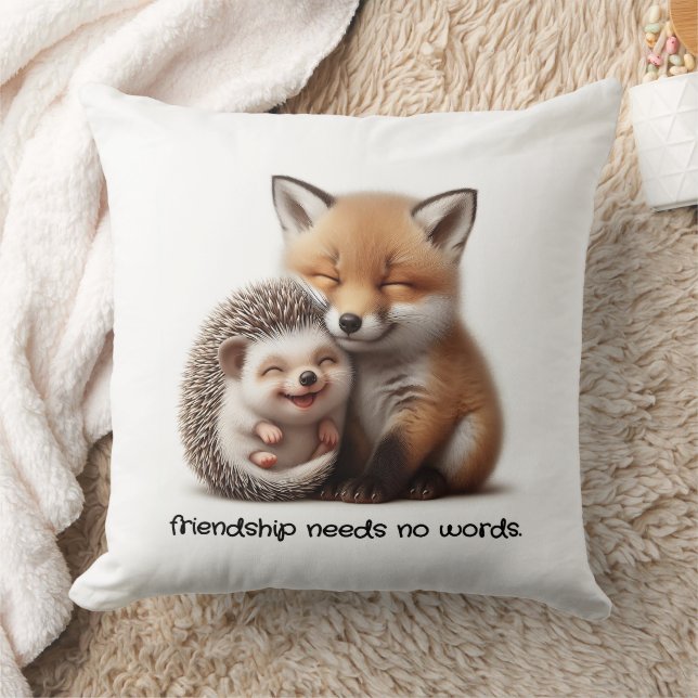Cute Hedgehog & Fox Kit Cuddling Best Friends Cushion (Blanket)