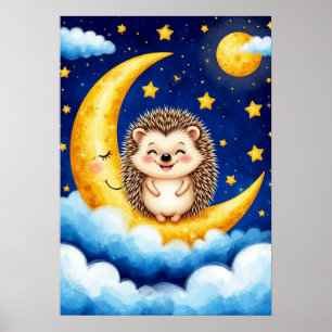 Cute Hedgehog Golden Crescent Moon 🌙  Poster