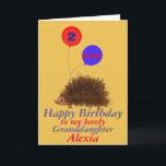 Cute hedgehog  Granddaughter birthday add name age Card<br><div class="desc">Childs birthday card,  for Granddaughter,  change the name and age or relationship on front and add any extra message and names inside. A cute cartoon hedgehog with a smile,  big eyes,  and holding balloons with age. Grandchild,  Granddaughter.</div>