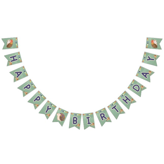 Cute Hedgehog Happy Birthday Banner - Rustic Burla (All)