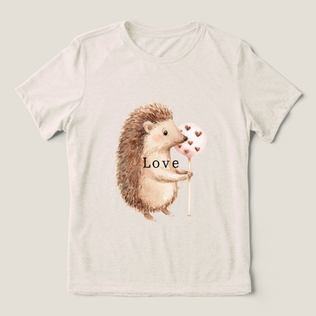 Cute Hedgehog Hearts Love Tri-Blend Shirt (Design Front)
