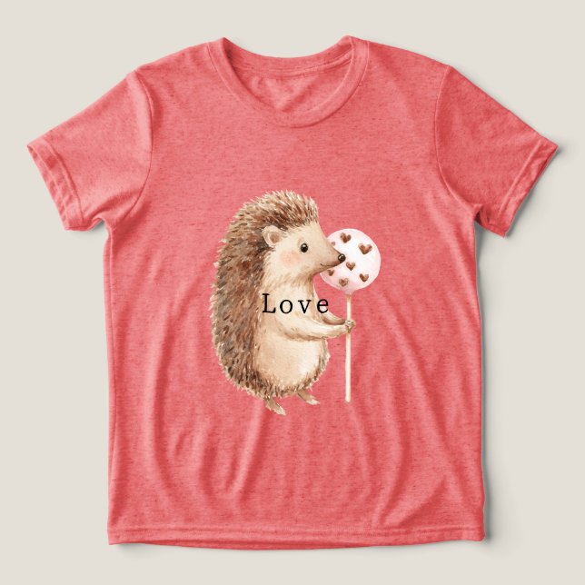 Cute Hedgehog Hearts Love Tri-Blend Shirt (Design Front)