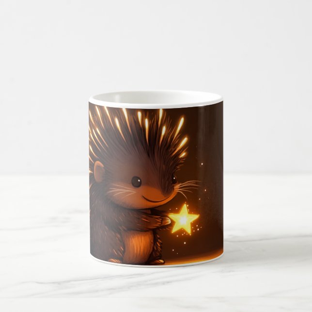 cute hedgehog holding a glowing star coffee mug (Center)