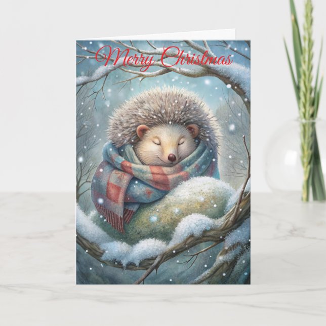 Cute Hedgehog Holiday Card (Front)