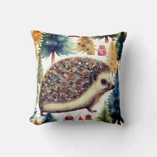 Cute Hedgehog Holiday Trees Cushion