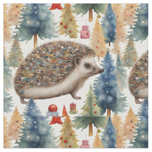 Cute Hedgehog Holiday Trees  Fabric