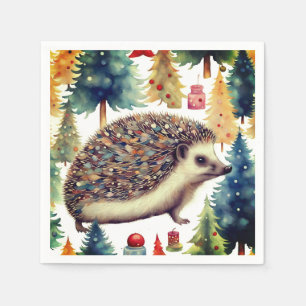 Cute Hedgehog Holiday Trees Napkin
