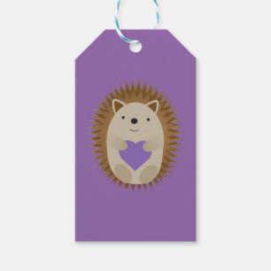 Cute Hedgehog Holidng a Purple Heart Gift Tags