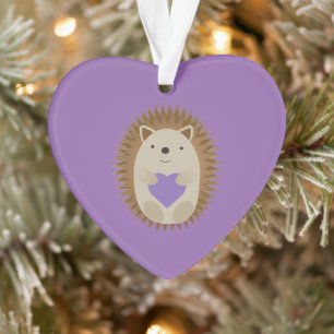 Cute Hedgehog Holidng a Purple Heart Ornament