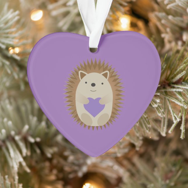 Cute Hedgehog Holidng a Purple Heart Ornament (Tree)